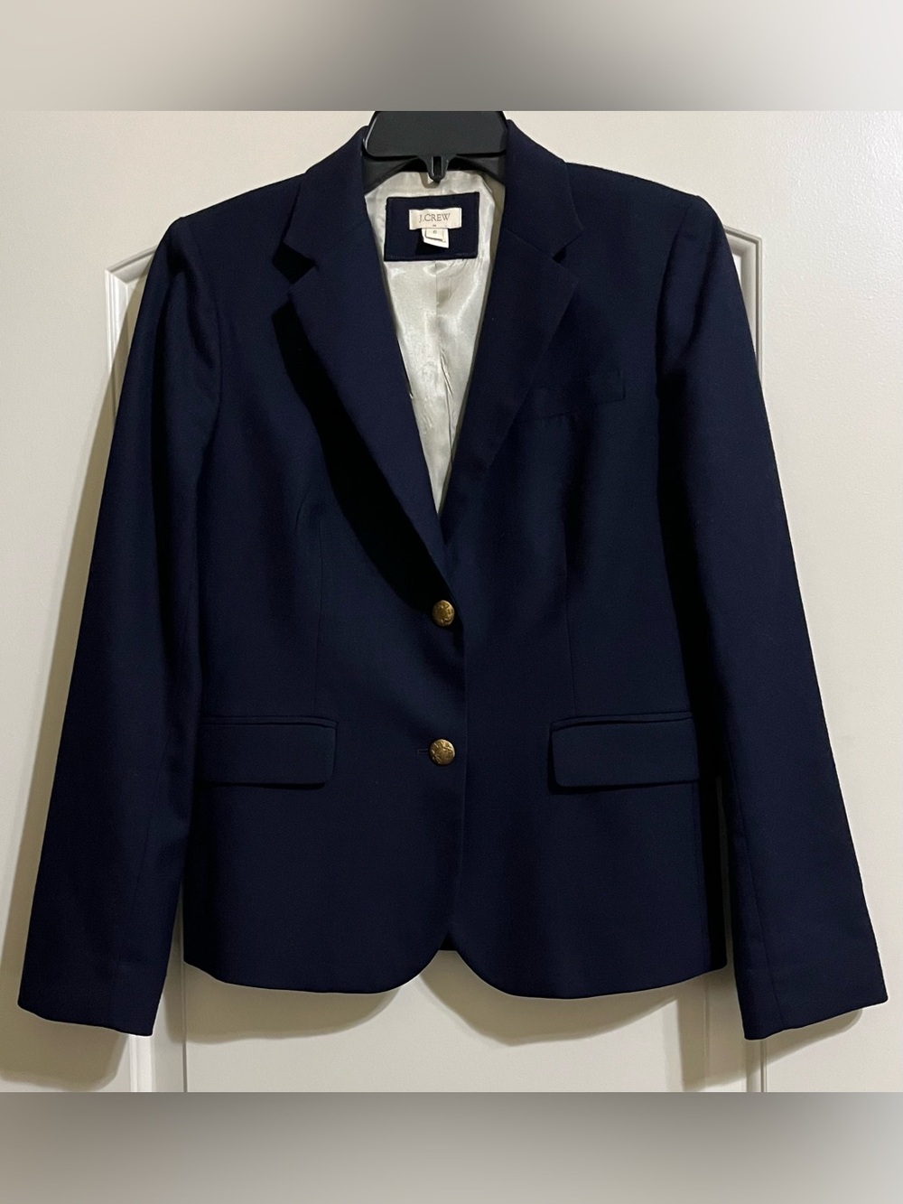VINTAGE J. Crew Navy Blue Wool Blend Blazer Gold Antique Buttons Size 6 Lined